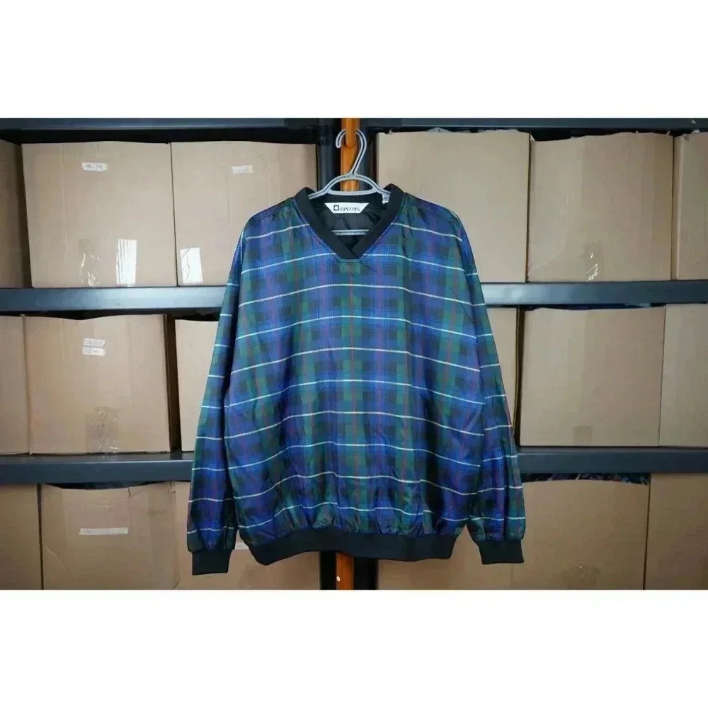 Vintage Nylon Plaid Pullover V-neck 90s Sports XXL #518